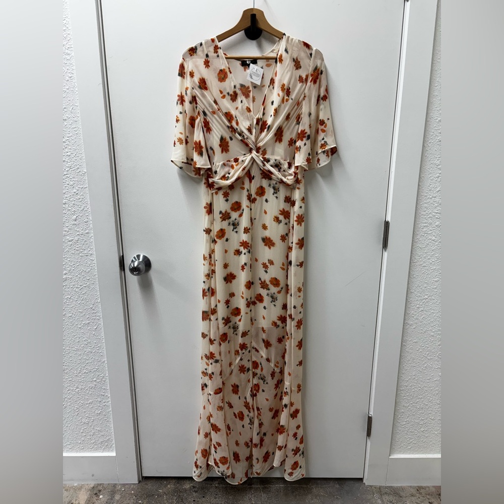 rag & bone Tamar Floral Twist Front Chiffon Maxi Dress with Orange Floral Print